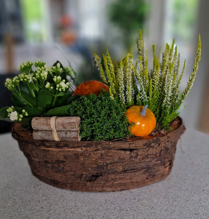 Wooden basket autumn planter