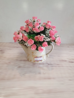 Artificial Pink Roses Jug