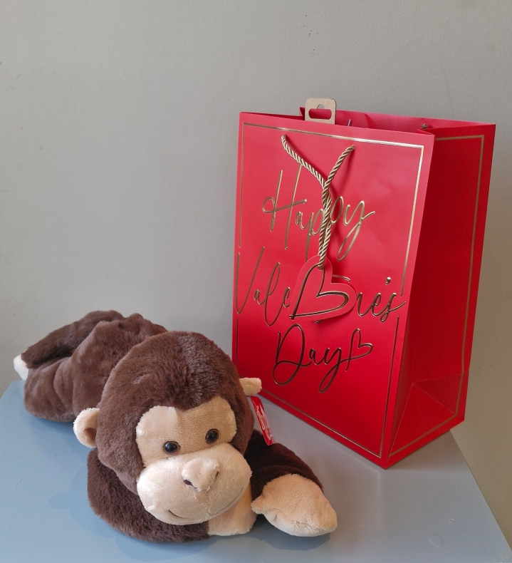 Brown Lying Monkey in a Gift Bag