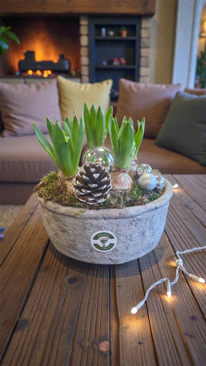 Ceramic Bowl of White Hyacinths