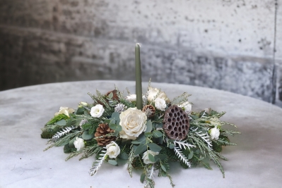 Classic oblong candle table centre arrangement