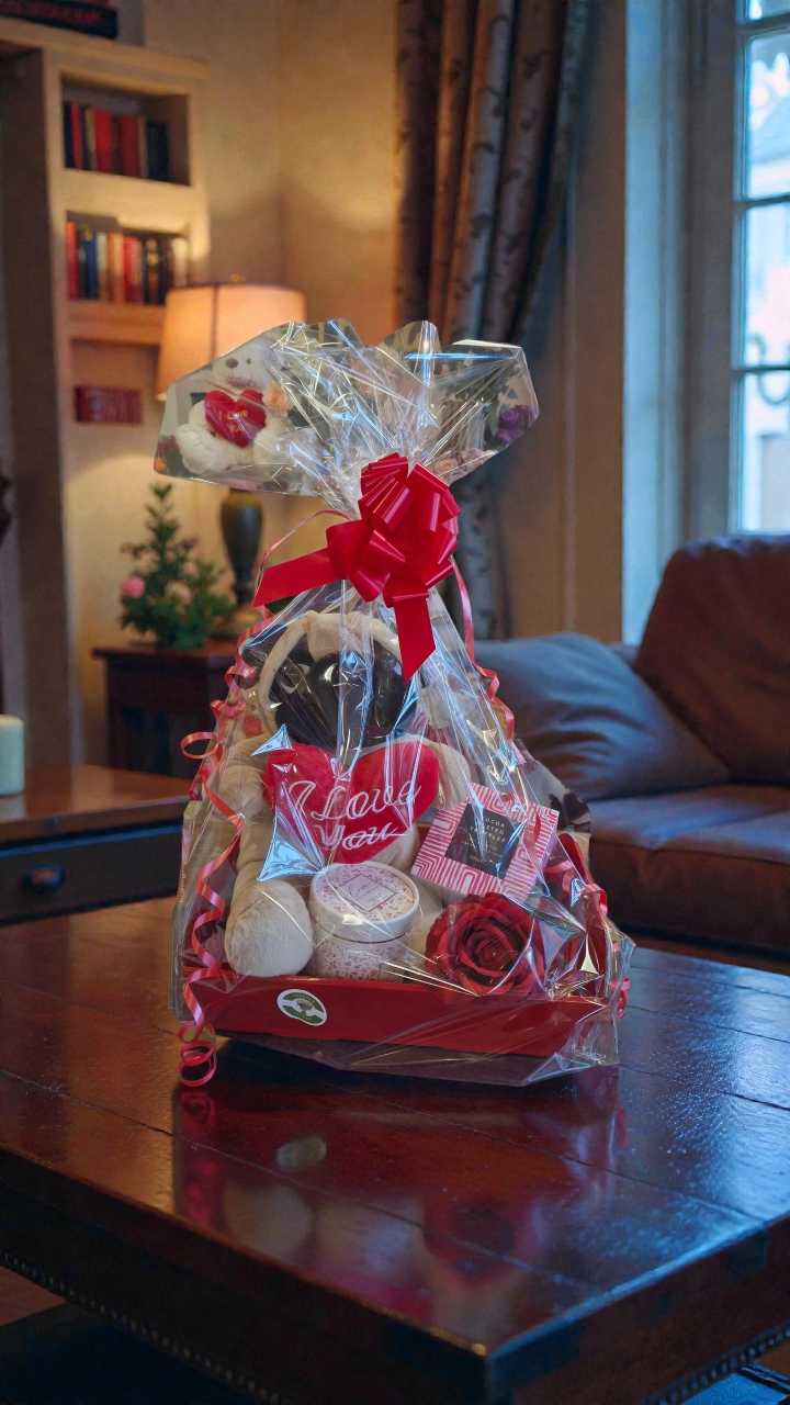Pug teddy chocs single rose and scented candle gift box