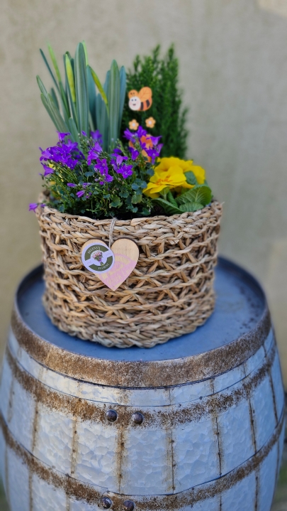 Seagrass planted basket in blues and yellows