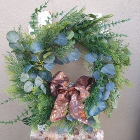 Mixed foliage wreath luxury brown and gold ribbon
