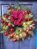 luxury red bauble pre lit door wreath