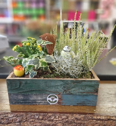 Autumn wooden crate planter