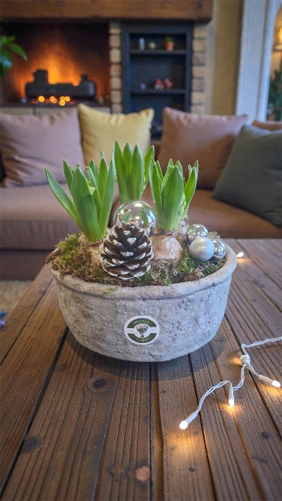 Ceramic Bowl of White Hyacinths