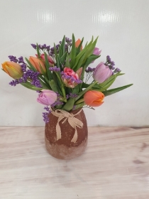 tulip in rose gold vase