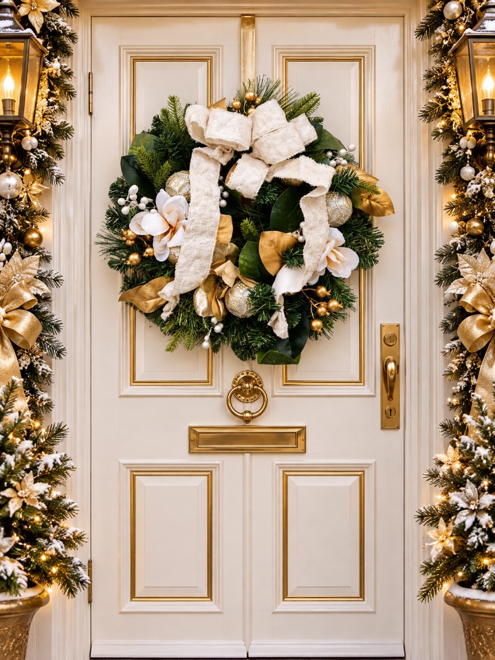 62cm luxury cream gold magnolia wreath