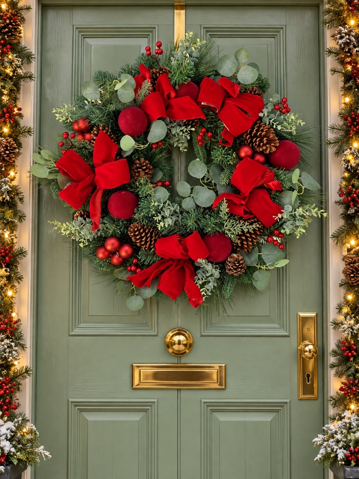 75cm luxury red bows wreath