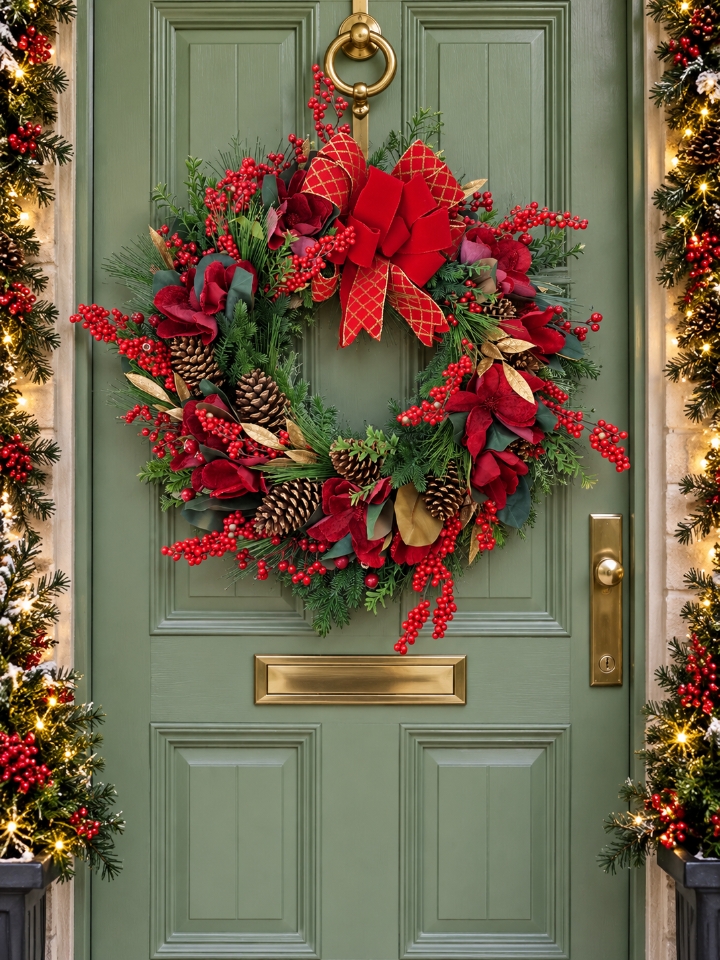 Giant 85cm red magnolia and berry wreath