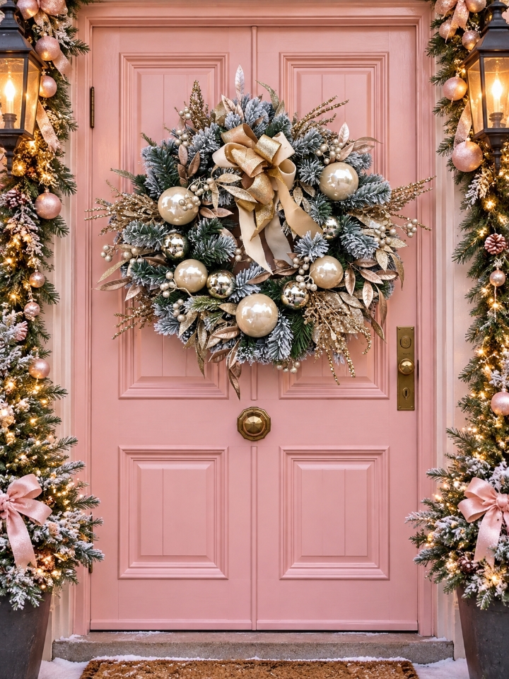 Luxury Champagne Bow Wreath with baubles