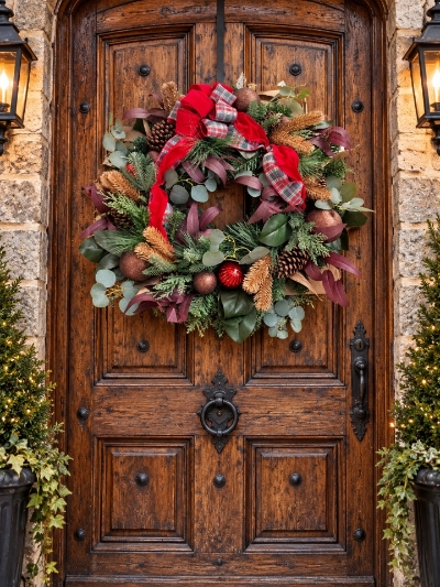 75cm Luxury red burgundy bow wreath