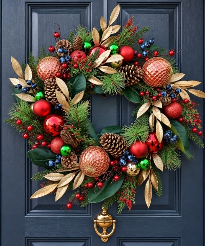 71cm pine green bauble wreath