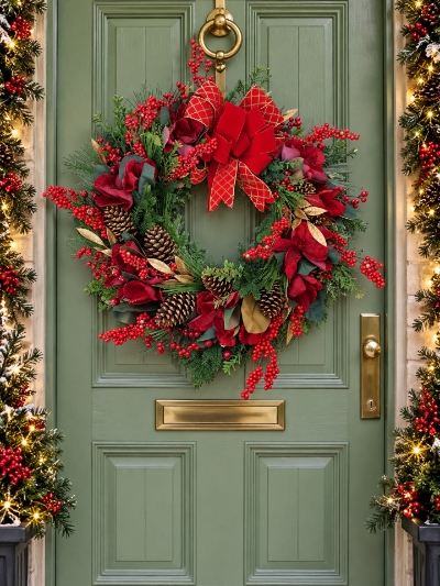 Giant 85cm red magnolia and berry wreath