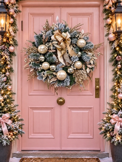 Luxury Champagne Bow Wreath with baubles